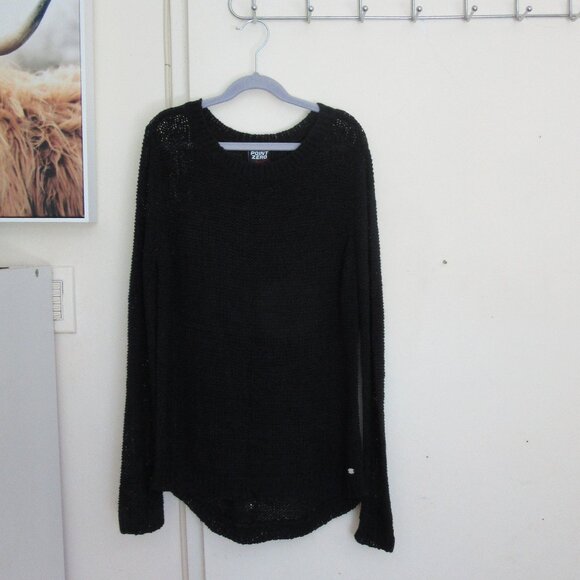 Point Zero Women Sweater - Classic Black Hollow Knitted - Long Sleeve - Comfy - Picture 1 of 7